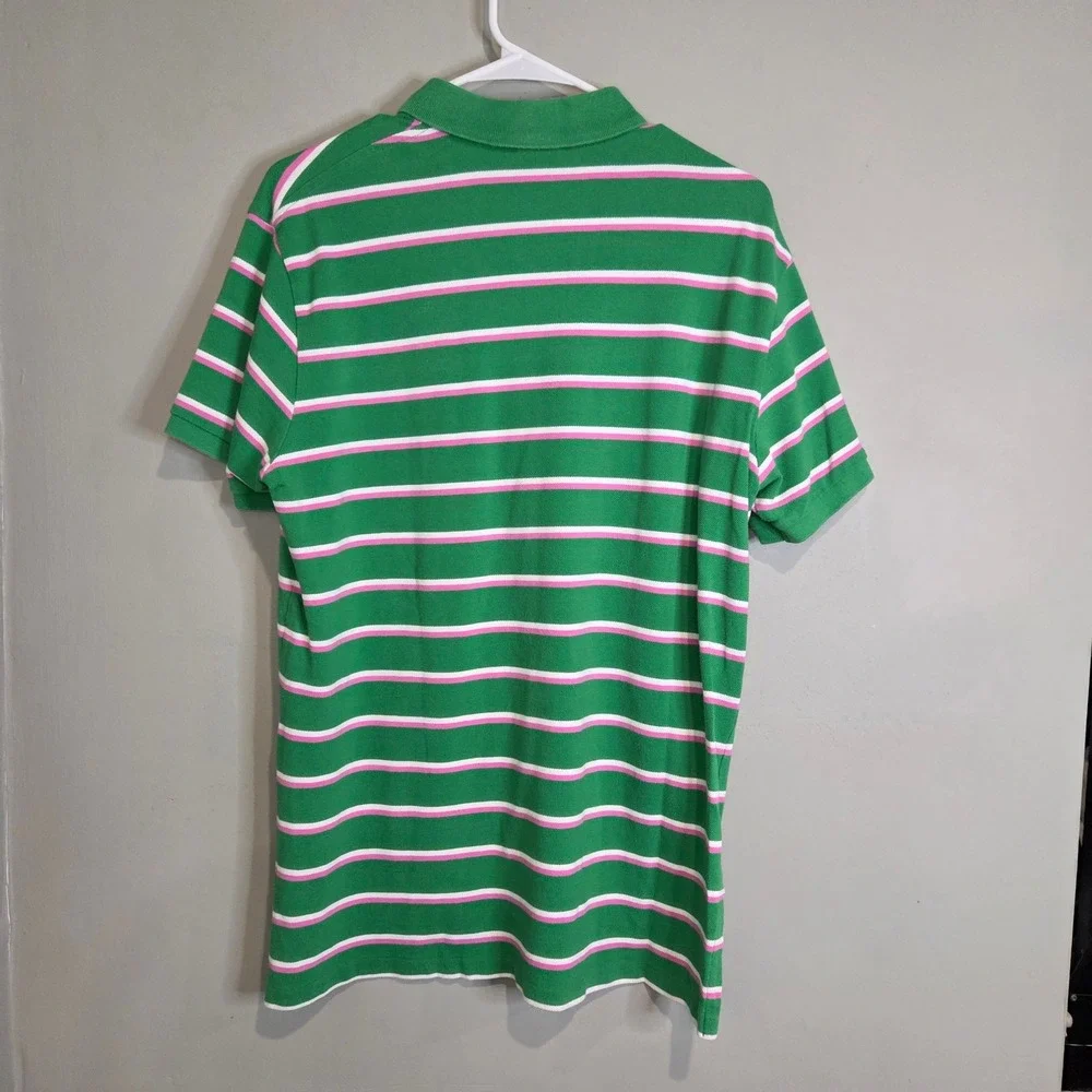 Polo Ralph Lauren Striped Polo Shirt Mens Large Green Pink White Custom Fit Mesh
